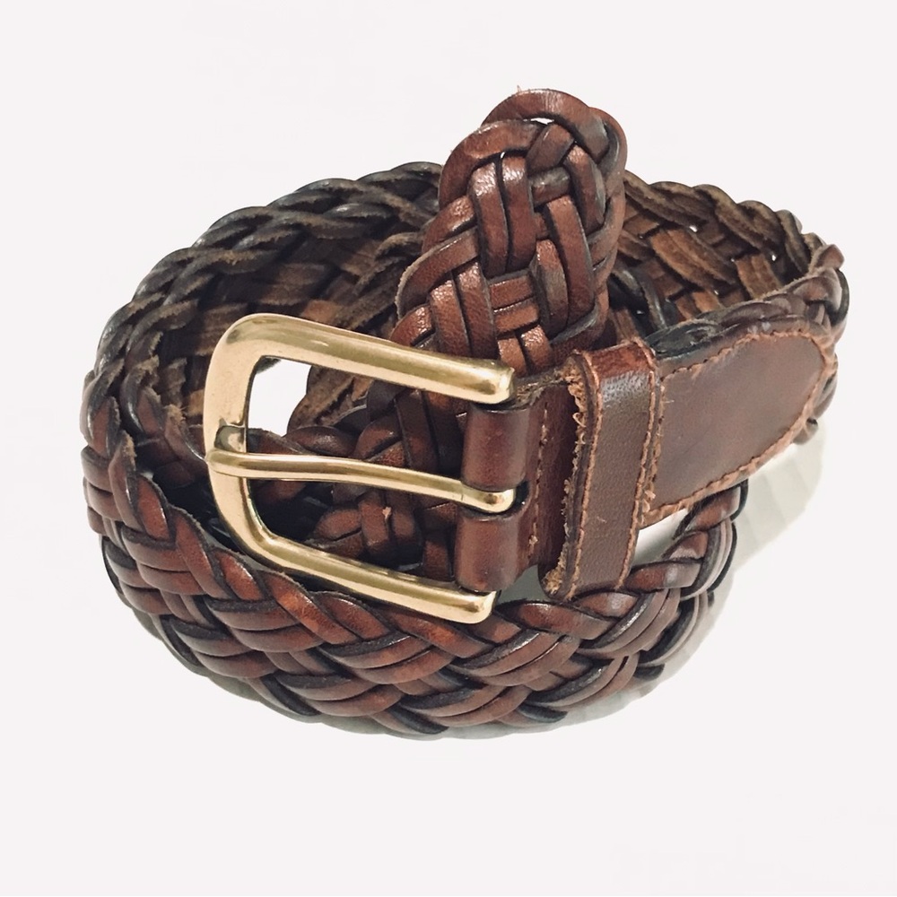 Fossil Coastal Cowgirl BOHO Woven Strap Brass Buckle Classics Leather Belt Sz-M